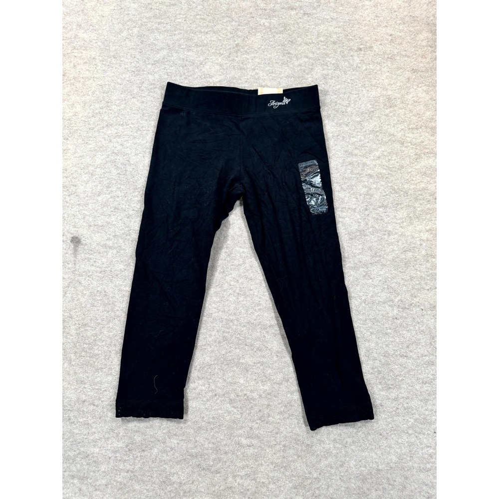 Arizona Jean Co Capri Leggings Womens Medium 10/12 Black Logo Cotton Stretch